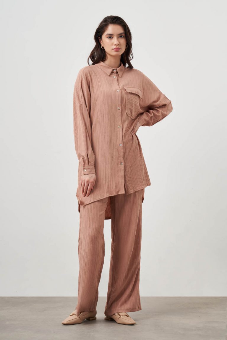 Mizalle Oversize Cepli Özel Dokuma Uzun Camel Tunik - Mizalle