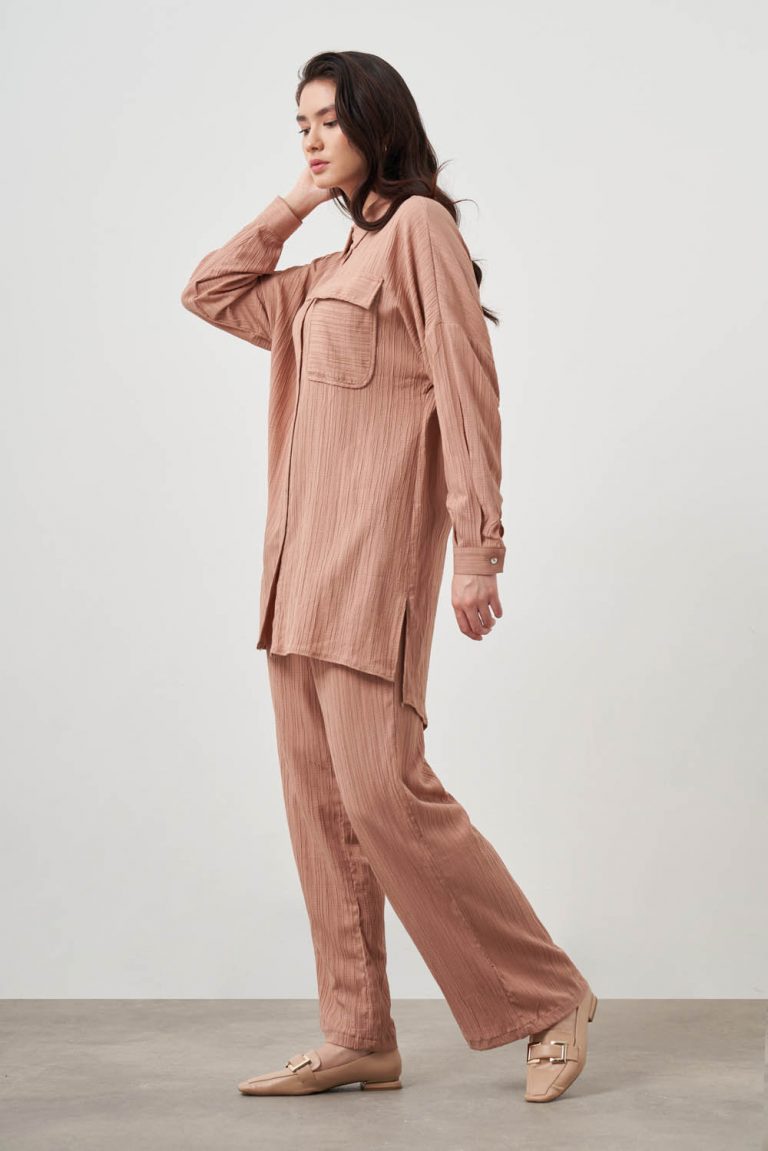 Mizalle Oversize Cepli Özel Dokuma Uzun Camel Tunik - Mizalle