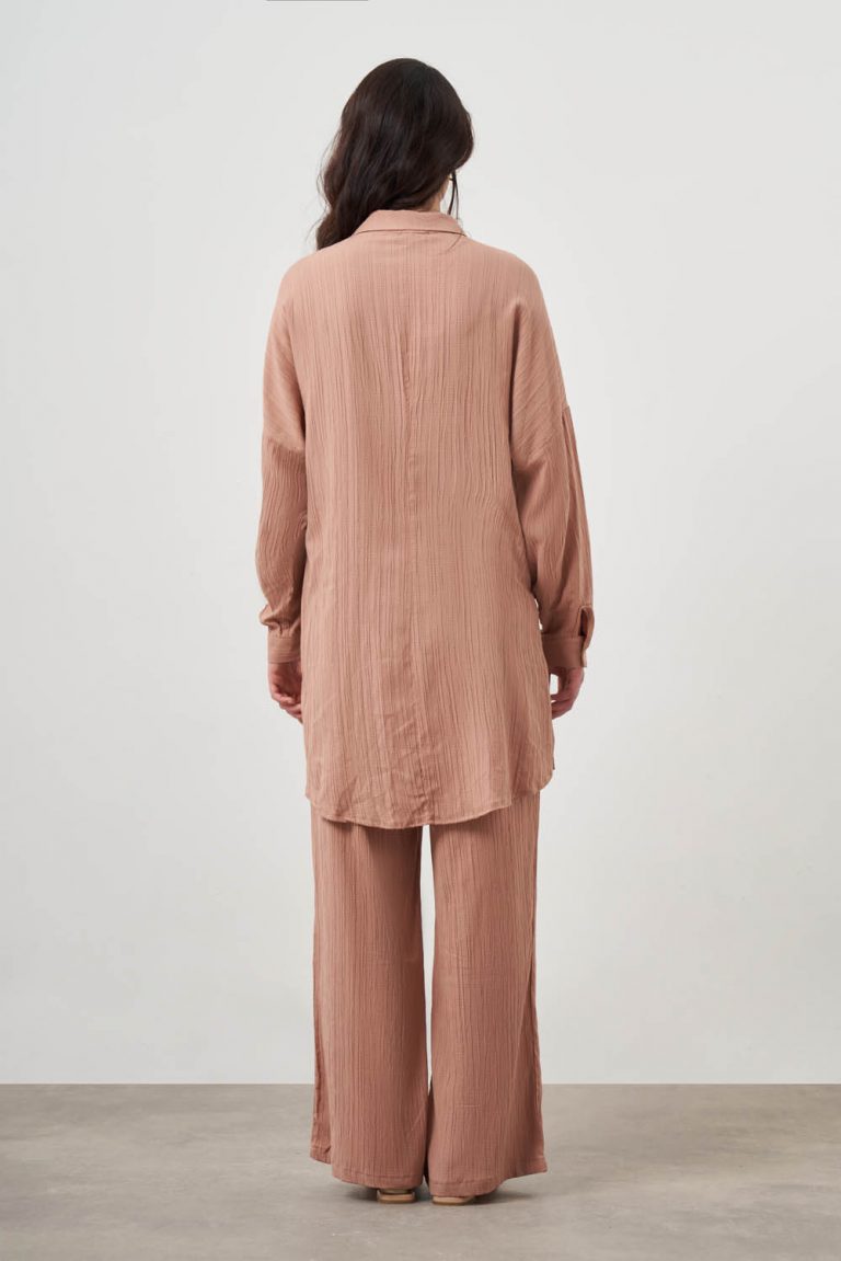 Mizalle Oversize Cepli Özel Dokuma Uzun Camel Tunik - Mizalle