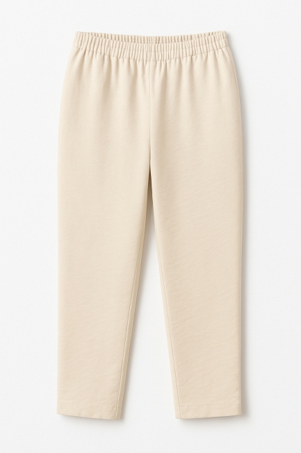 Mizalle - Mizalle Keten Görünümlü Beli Lastikli Bej Rengi Pantolon