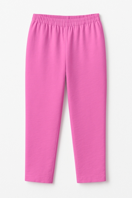 Mizalle - Mizalle Keten Görünümlü Beli Lastikli Fuşya Pantolon