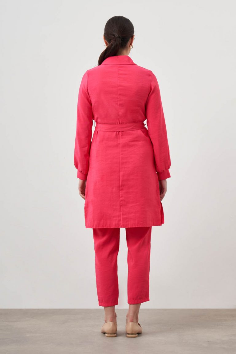 Mizalle Göğüs Parça Detaylı Kuşaklı Fuşya Mavi Tunik - Mizalle