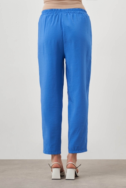 Mizalle - Mizalle Beli Lastikli Rahat Kesim Mavi Yazlık Pantolon