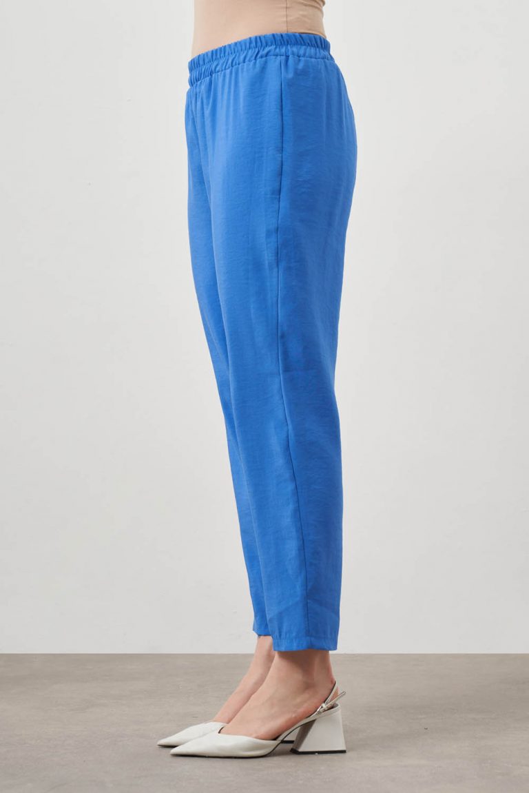 Mizalle Beli Lastikli Rahat Kesim Mavi Yazlık Pantolon - Mizalle