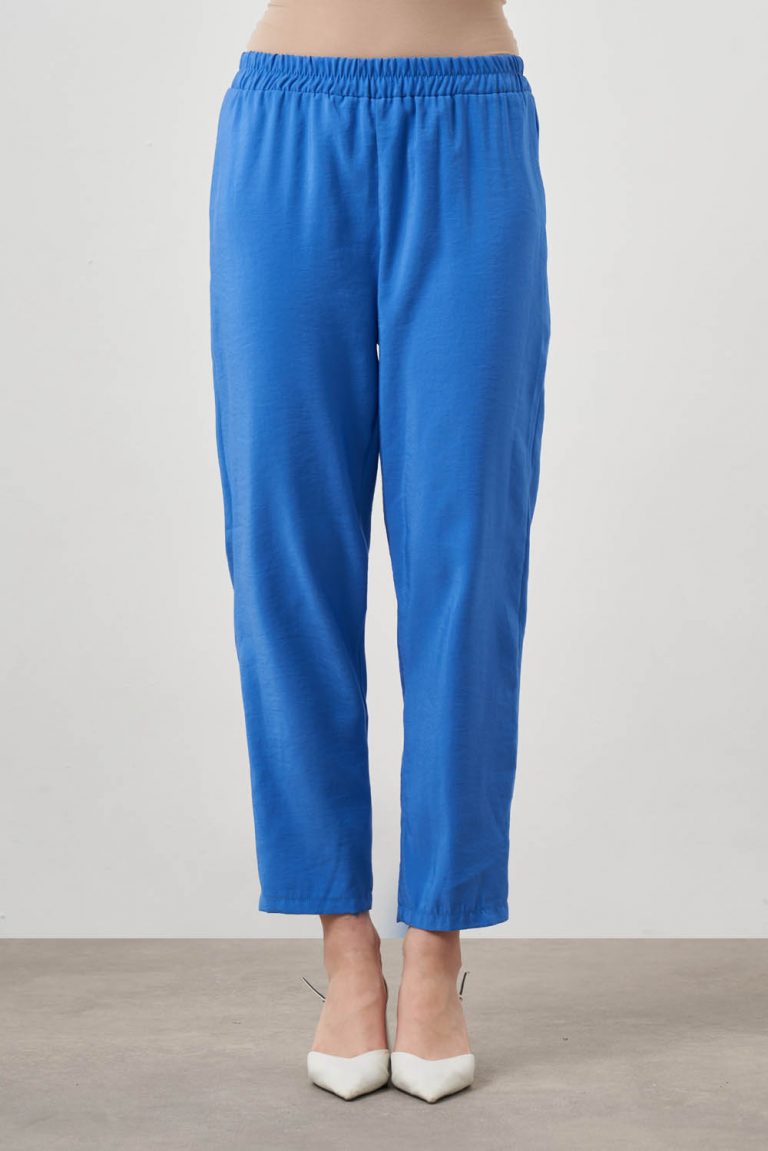 Mizalle Beli Lastikli Rahat Kesim Mavi Yazlık Pantolon - Mizalle