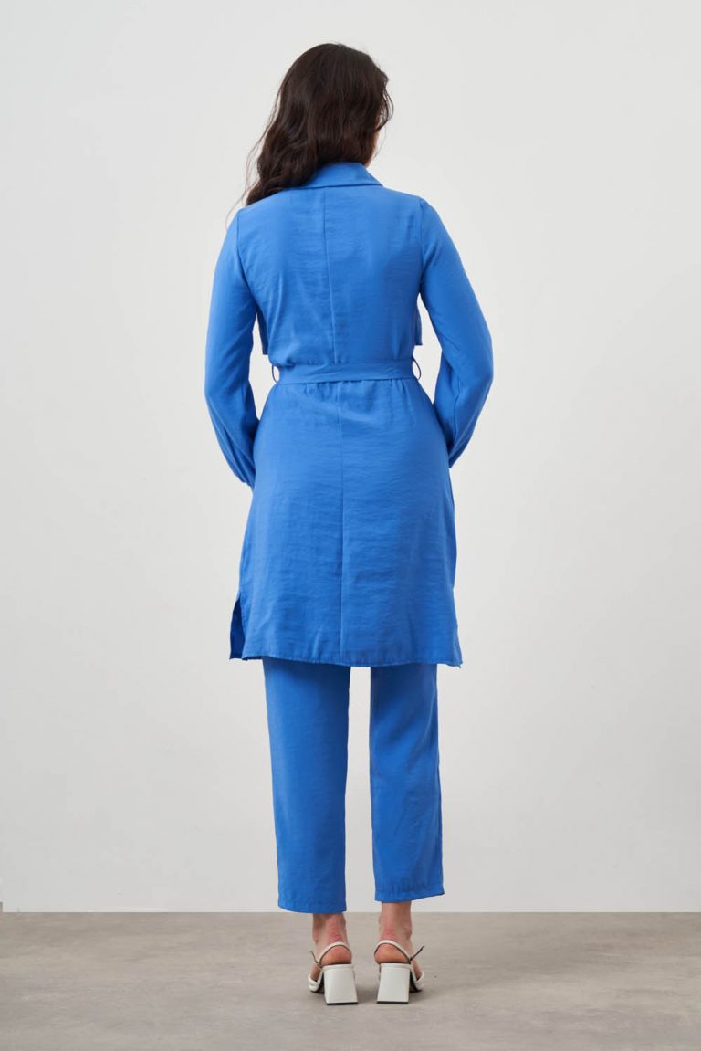 Mizalle Göğüs Parça Detaylı Kuşaklı İndigo Mavi Tunik - Mizalle