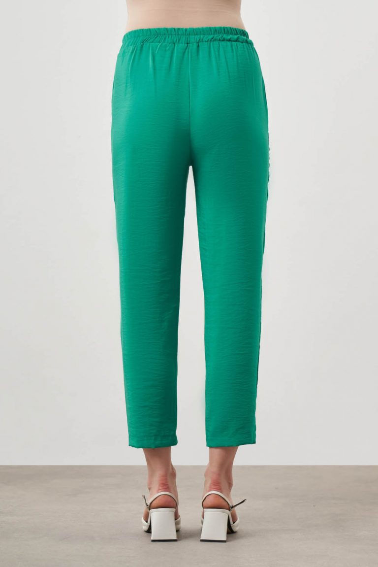 Mizalle Beli Lastikli Rahat Kesim Yeşil Yazlık Pantolon - Mizalle
