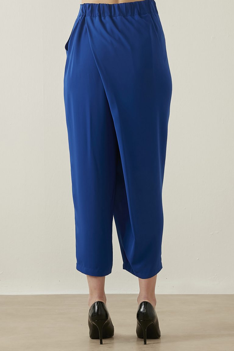 Mizalle Anvelop Detaylı Kısa Paça Mavi Harem Pantolon - Mizalle