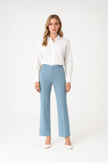 Mizalle Beli Lastikli İnce Krep Mavi Klasik Pantolon - Mizalle