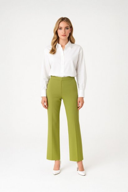 Mizalle Beli Lastikli İnce Krep Yeşil Klasik Pantolon - Mizalle