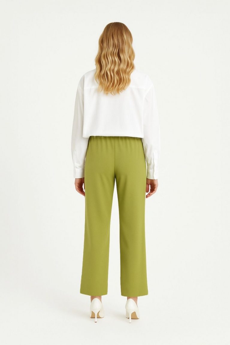 Mizalle Beli Lastikli İnce Krep Yeşil Klasik Pantolon - Mizalle