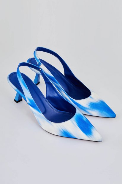 Mizalle Arkası Mavi Beyaz Mix Saten Stiletto - Mizalle