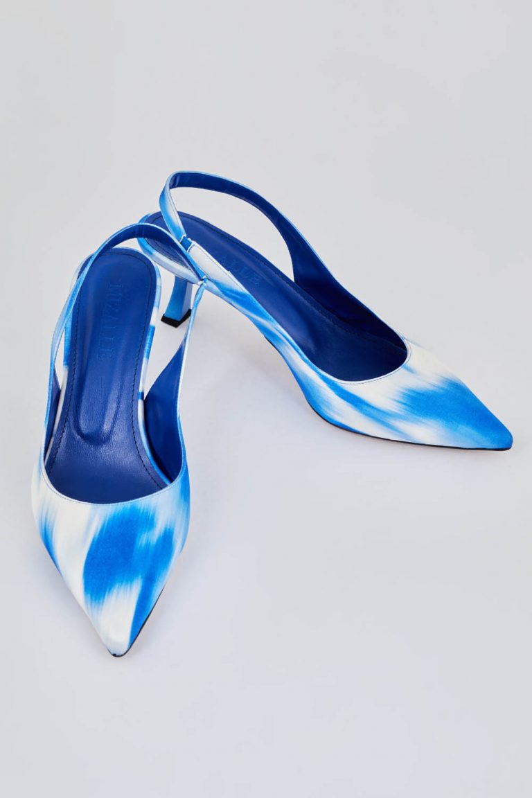 Mizalle Arkası Mavi Beyaz Mix Saten Stiletto - Mizalle