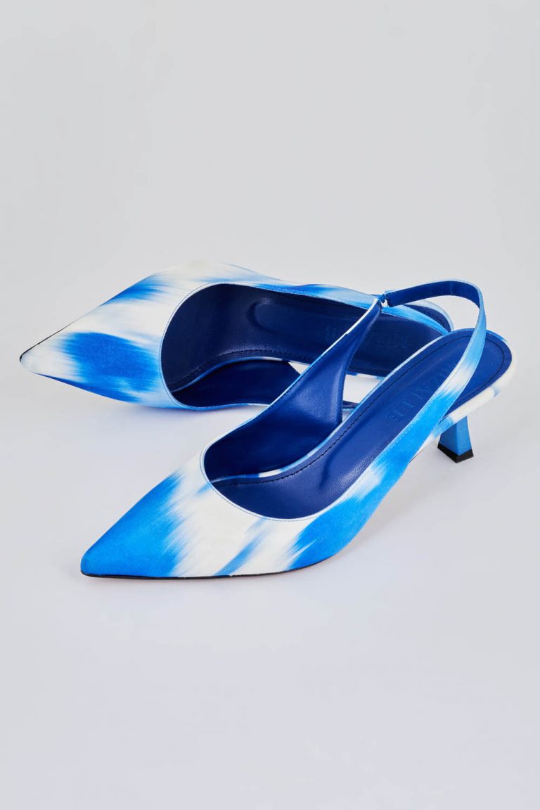 Mizalle Arkası Mavi Beyaz Mix Saten Stiletto - Mizalle