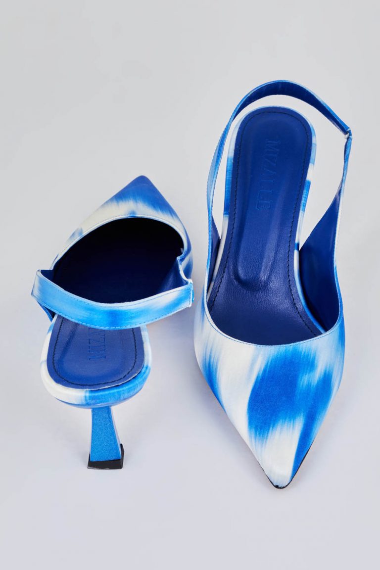 Mizalle Arkası Mavi Beyaz Mix Saten Stiletto - Mizalle