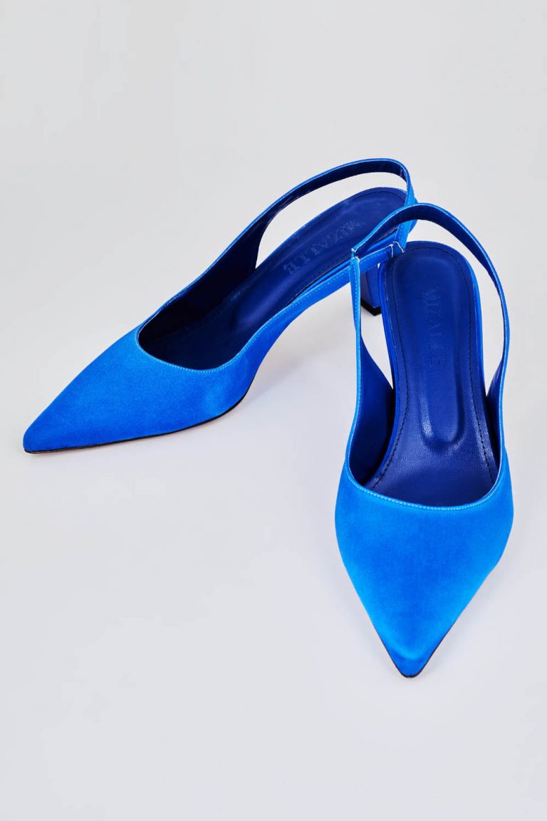 Mizalle Arkası Saks Mavisi Saten Stiletto - Mizalle