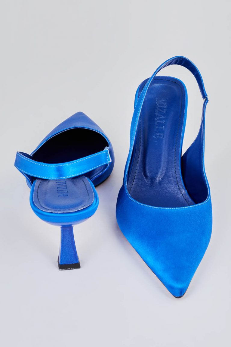 Mizalle Arkası Saks Mavisi Saten Stiletto - Mizalle