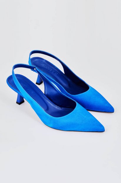 Mizalle Arkası Saks Mavisi Saten Stiletto - Mizalle