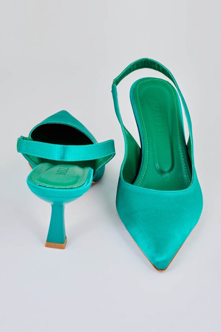 Mizalle Arkası Açık Yeşil Saten Stiletto - Mizalle
