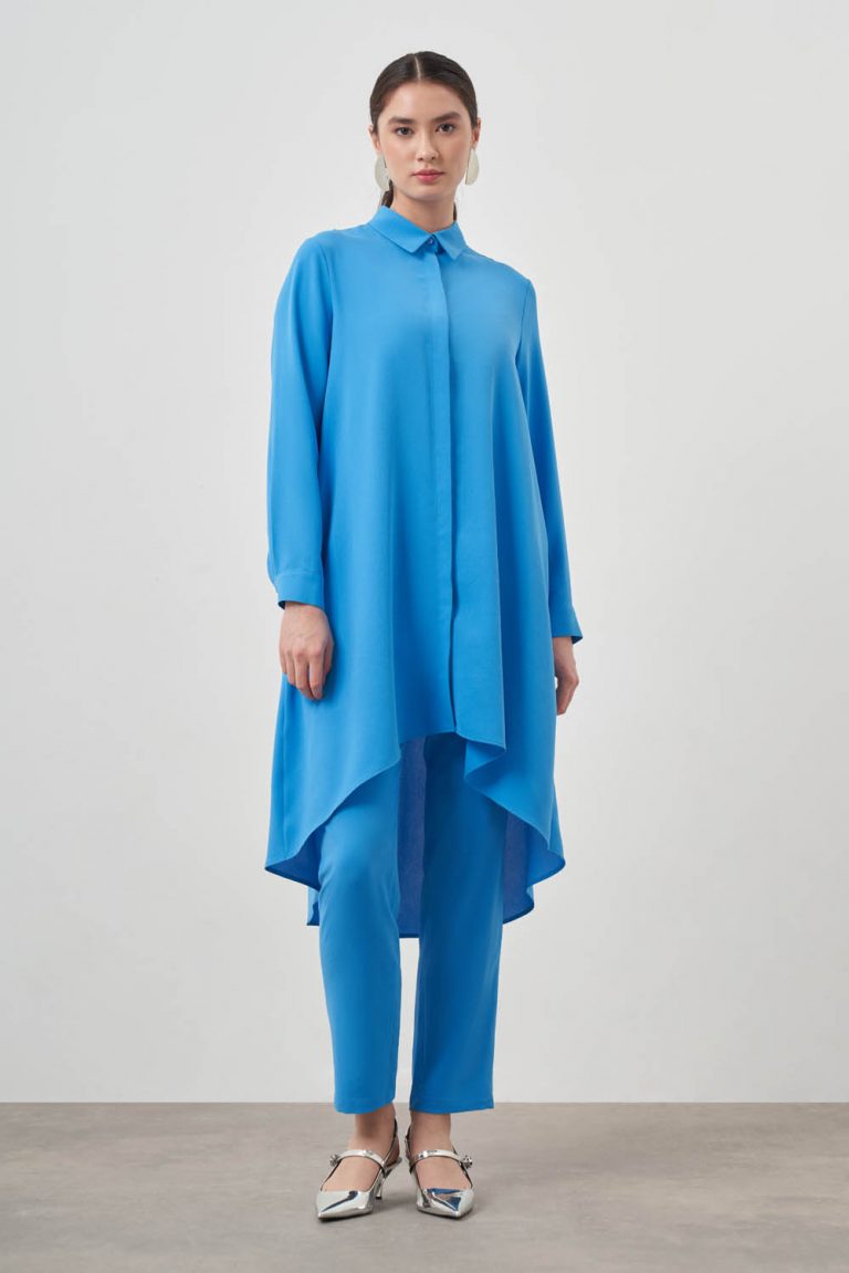 Mizalle Mavi Asimetrik Uzun Tunik - Mizalle