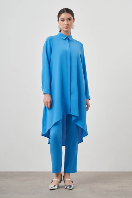 Mizalle - Mizalle Mavi Asimetrik Uzun Tunik Mizalle - Mizalle Mavi Asimetrik Uzun Tunik