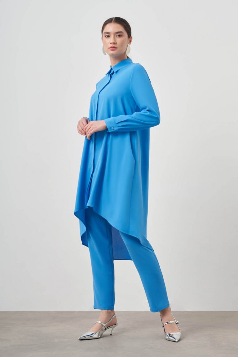 Mizalle Mavi Asimetrik Uzun Tunik - Mizalle