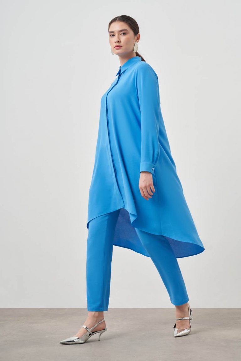 Mizalle Mavi Asimetrik Uzun Tunik - Mizalle