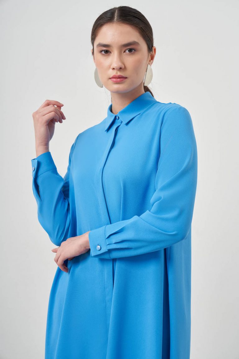 Mizalle Mavi Asimetrik Uzun Tunik - Mizalle