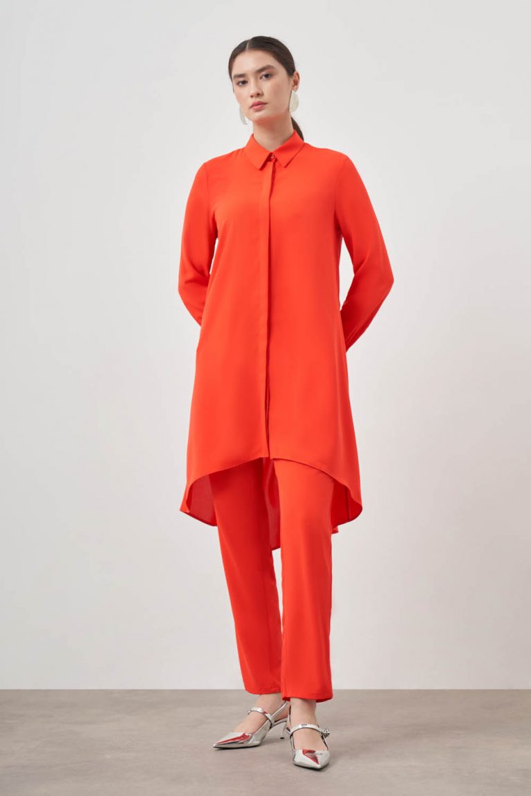 Mizalle Nar Çiçeği Asimetrik Uzun Tunik - Mizalle