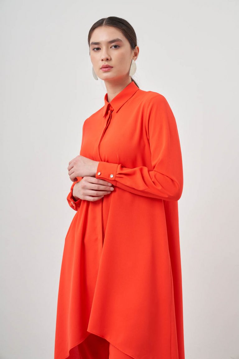 Mizalle Nar Çiçeği Asimetrik Uzun Tunik - Mizalle