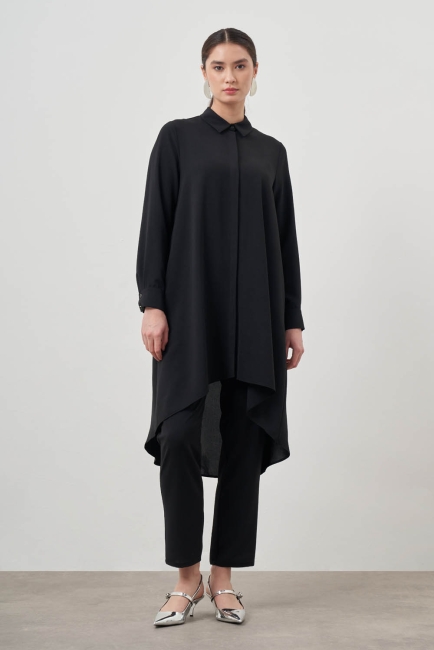 Mizalle - Mizalle Siyah Asimetrik Uzun Tunik Mizalle - Mizalle Siyah Asimetrik Uzun Tunik