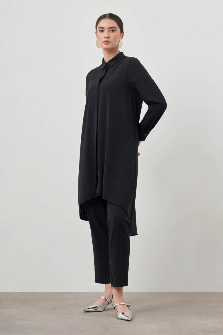 Mizalle Siyah Asimetrik Uzun Tunik - Mizalle