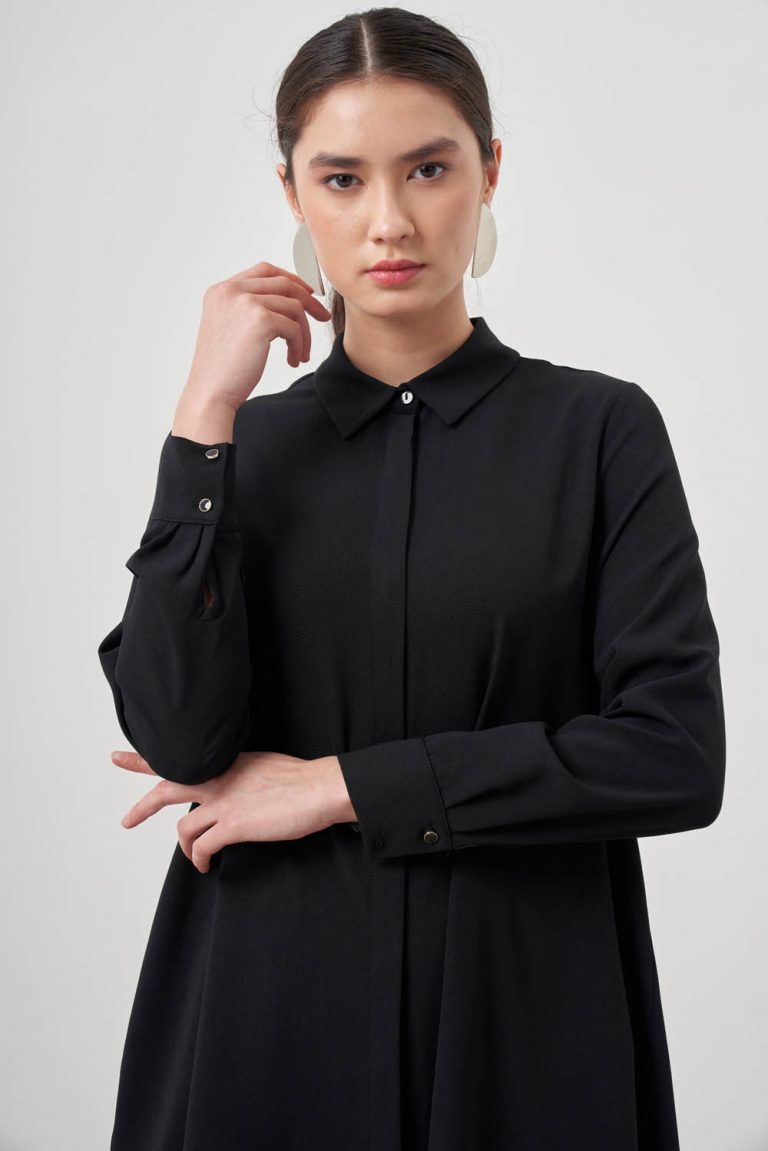 Mizalle Siyah Asimetrik Uzun Tunik - Mizalle