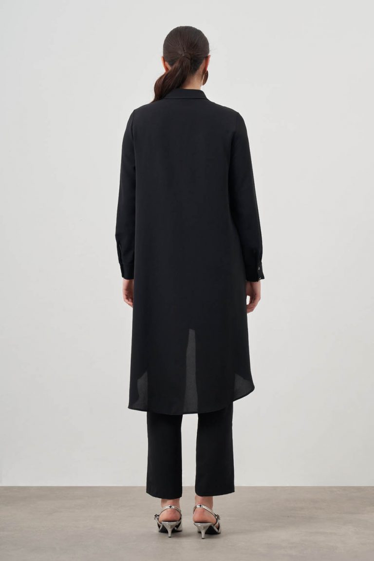 Mizalle Siyah Asimetrik Uzun Tunik - Mizalle
