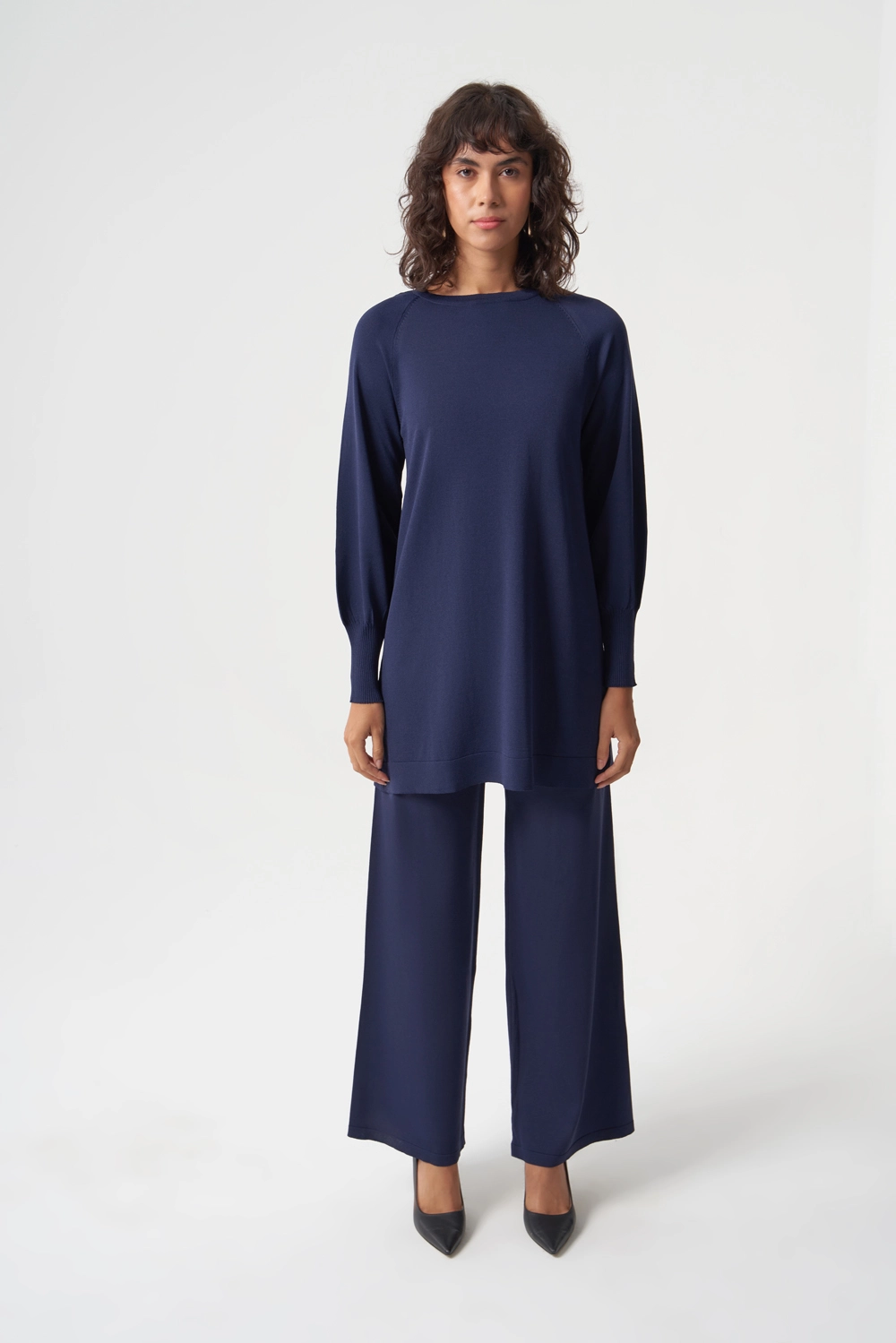 Mizalle - Mizalle Geniş Paça Rahat Kesimli Lacivert Pantolon