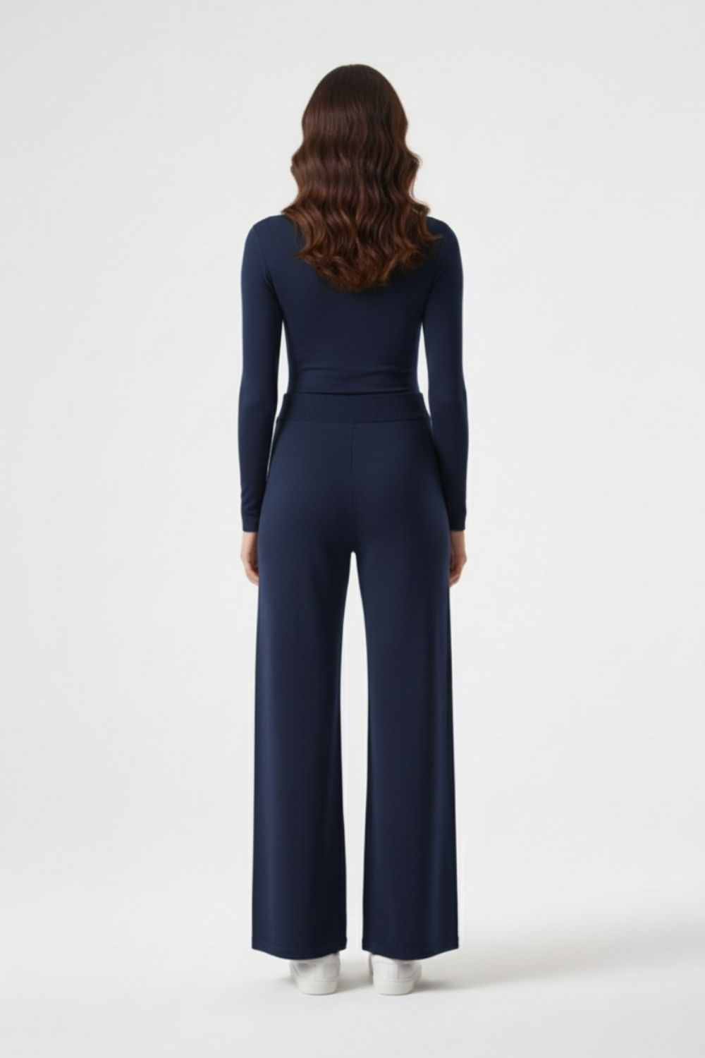 Mizalle Geniş Paça Lastikli Lacivert Triko Pantolon - 3