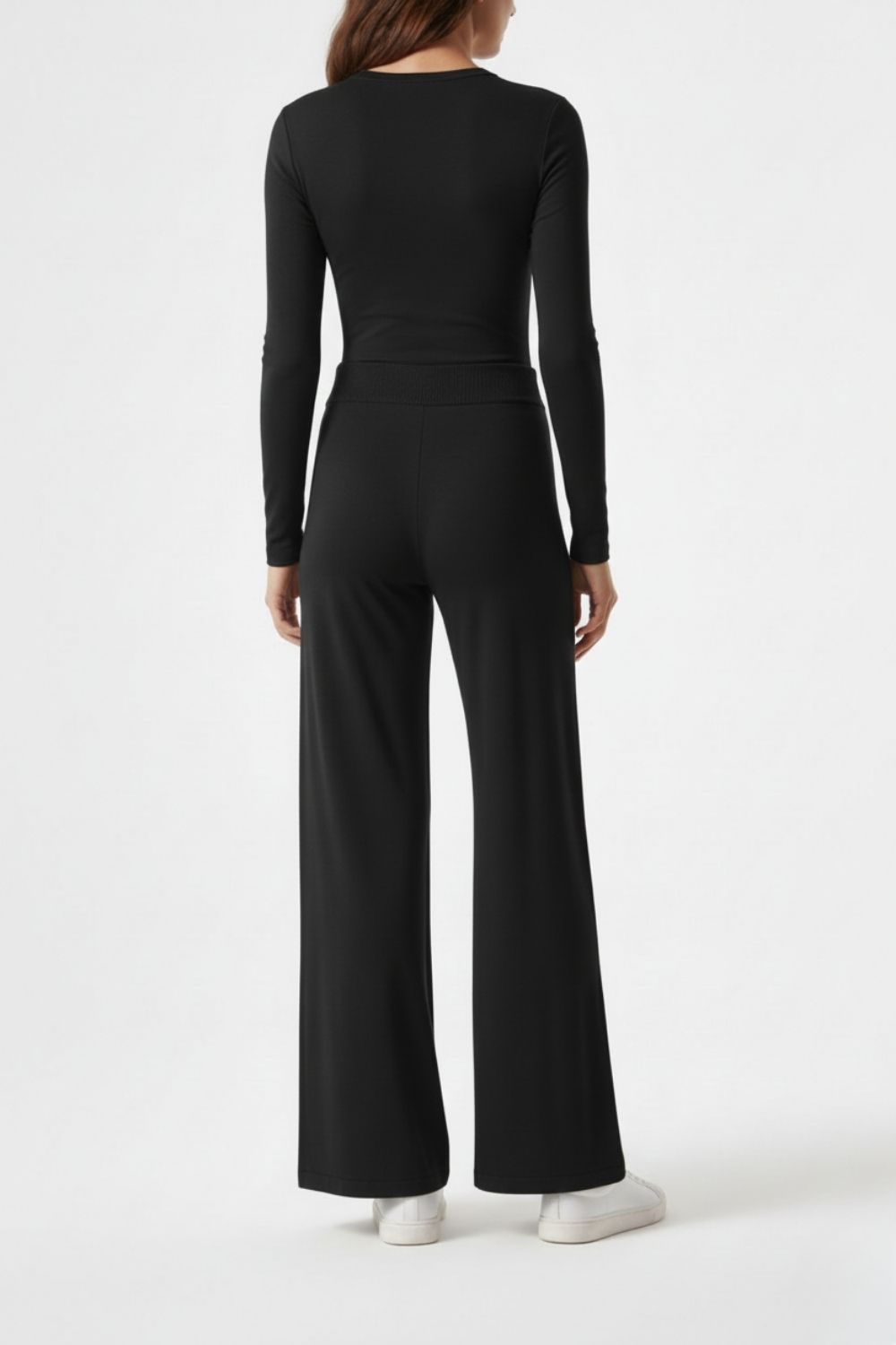 Mizalle Geniş Paça Lastikli Siyah Triko Pantolon - Mizalle