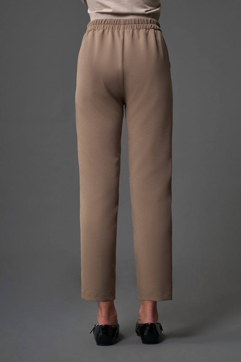 Mizalle Tek Pile Basic Beli Lastikli Günlük Bej Rengi Kumaş Pantolon - Mizalle