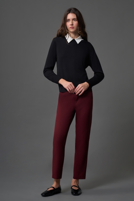 Mizalle - Mizalle Tek Pile Basic Beli Lastikli Günlük Bordo Kumaş Pantolon Mizalle - Mizalle Tek Pile Basic Beli Lastikli Günlük Bordo Kumaş Pantolon