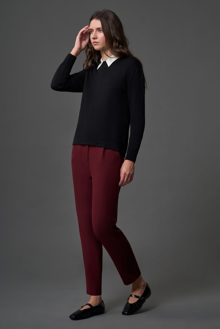 Mizalle Tek Pile Basic Beli Lastikli Günlük Bordo Kumaş Pantolon - Mizalle