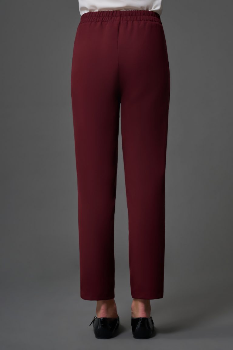 Mizalle Tek Pile Basic Beli Lastikli Günlük Bordo Kumaş Pantolon - Mizalle