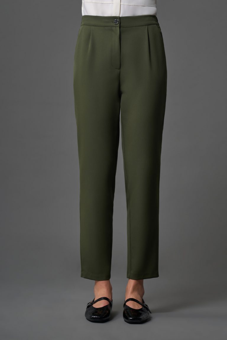 Mizalle Tek Pile Basic Beli Lastikli Günlük Haki Kumaş Pantolon - Mizalle