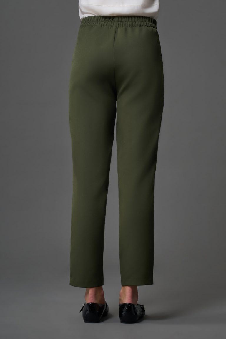 Mizalle Tek Pile Basic Beli Lastikli Günlük Haki Kumaş Pantolon - Mizalle