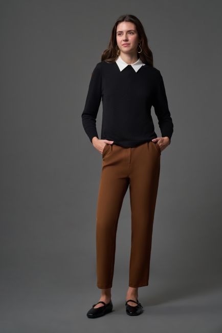 Mizalle - Mizalle Tek Pile Basic Beli Lastikli Günlük Kahverengi Kumaş Pantolon Mizalle - Mizalle Tek Pile Basic Beli Lastikli Günlük Kahverengi Kumaş Pantolon