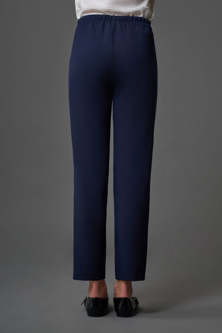 Mizalle Tek Pile Basic Beli Lastikli Günlük Lacivert Kumaş Pantolon - Mizalle