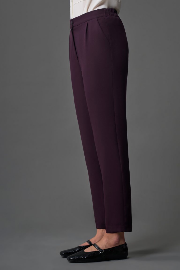 Mizalle Tek Pile Basic Beli Lastikli Günlük Mürdüm Kumaş Pantolon - Mizalle