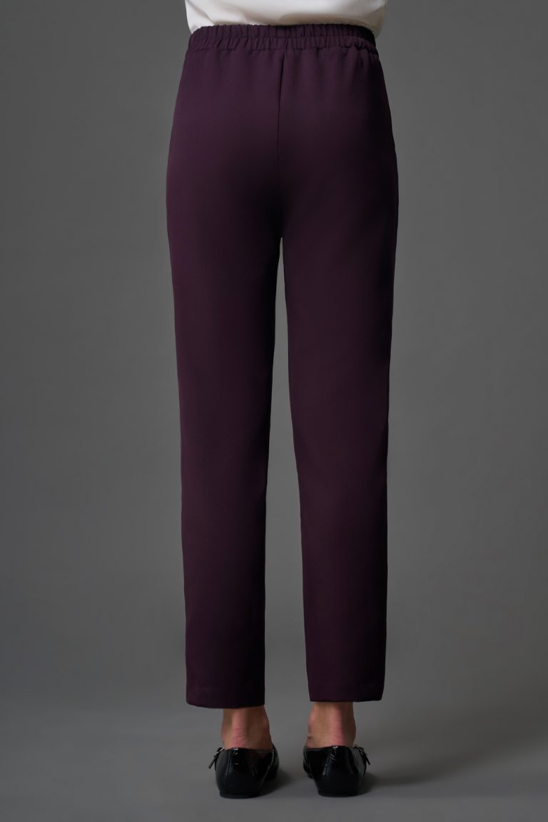 Mizalle Tek Pile Basic Beli Lastikli Günlük Mürdüm Kumaş Pantolon - Mizalle