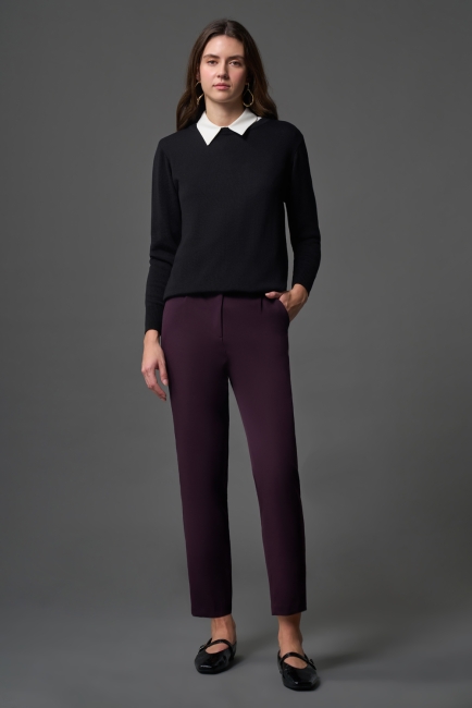 Mizalle - Mizalle Tek Pile Basic Beli Lastikli Günlük Mürdüm Kumaş Pantolon Mizalle - Mizalle Tek Pile Basic Beli Lastikli Günlük Mürdüm Kumaş Pantolon