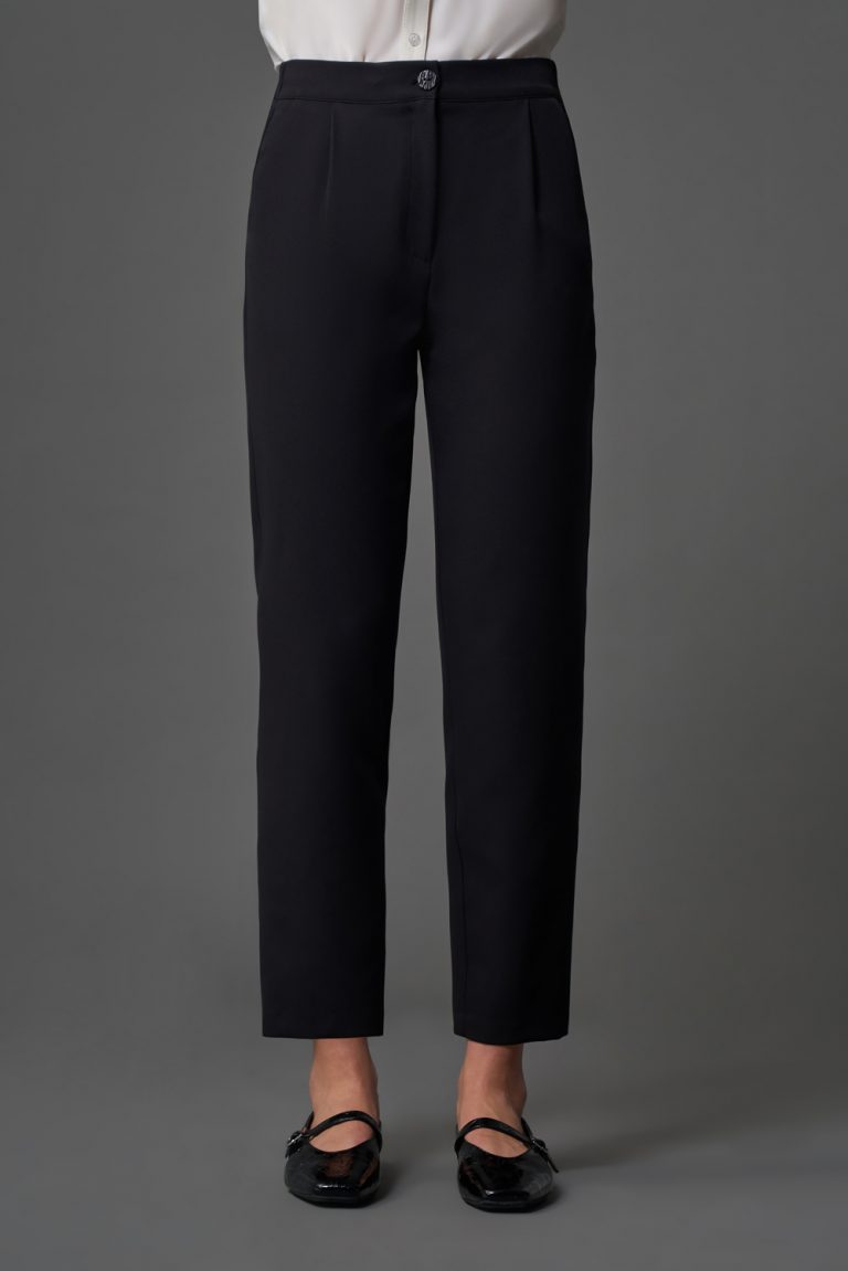 Mizalle Tek Pile Basic Beli Lastikli Günlük Siyah Kumaş Pantolon - Mizalle