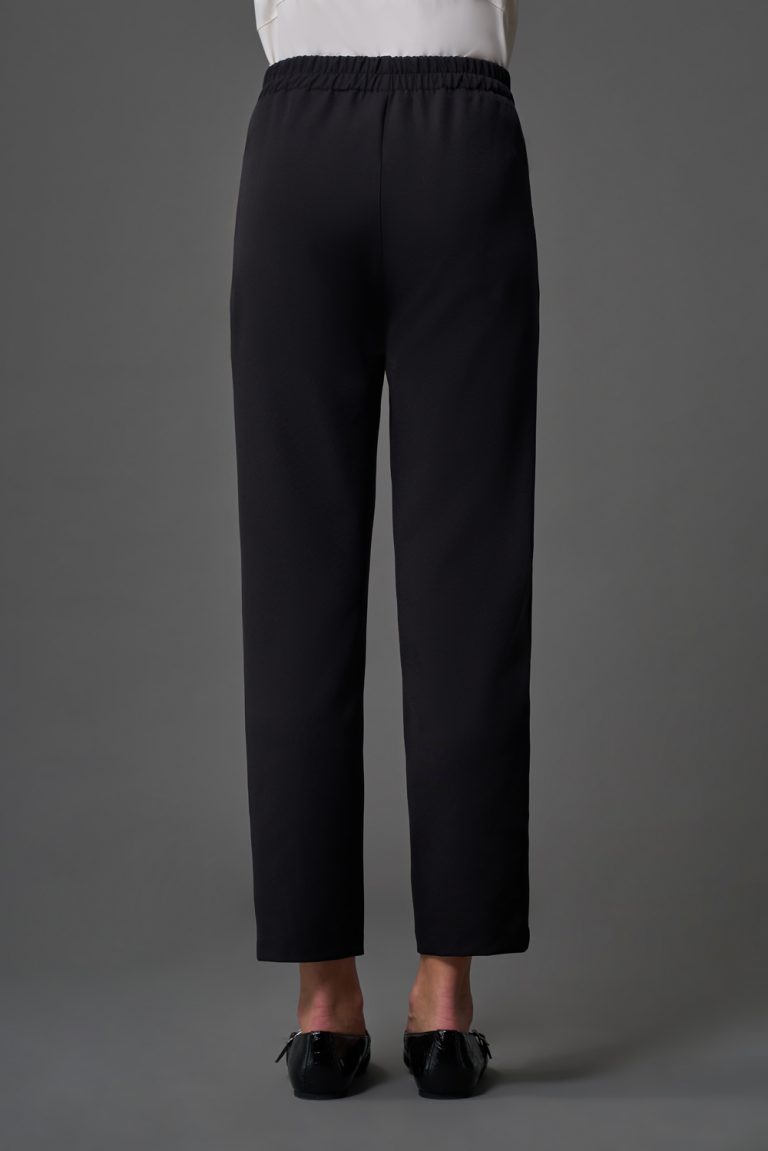 Mizalle Tek Pile Basic Beli Lastikli Günlük Siyah Kumaş Pantolon - Mizalle
